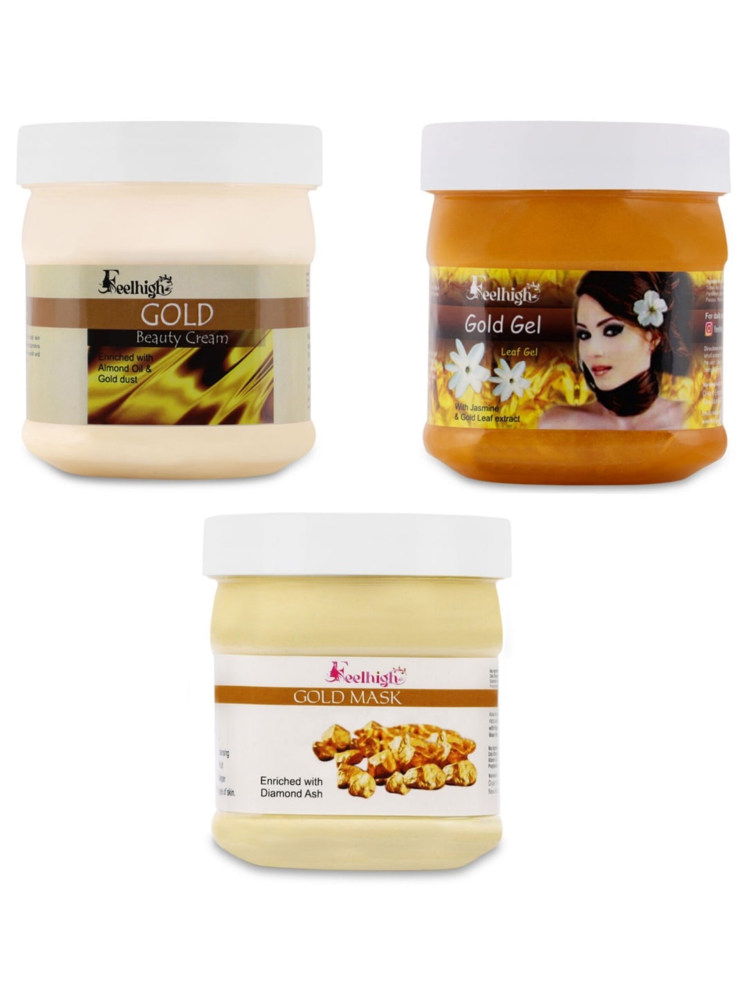 

FEELHIGH Set Of 3 Gold Cream With Gel & Mask 500ml Each, Yellow