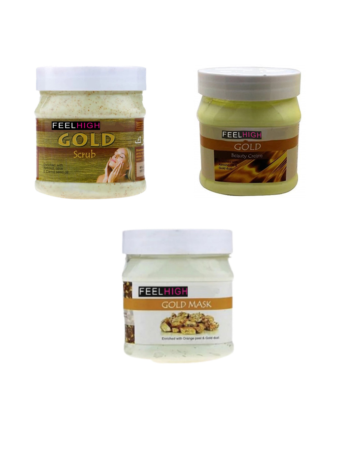 

FEELHIGH Set Of 3 Gold Scrub With Cream & Mask - 500ml Each, Multi