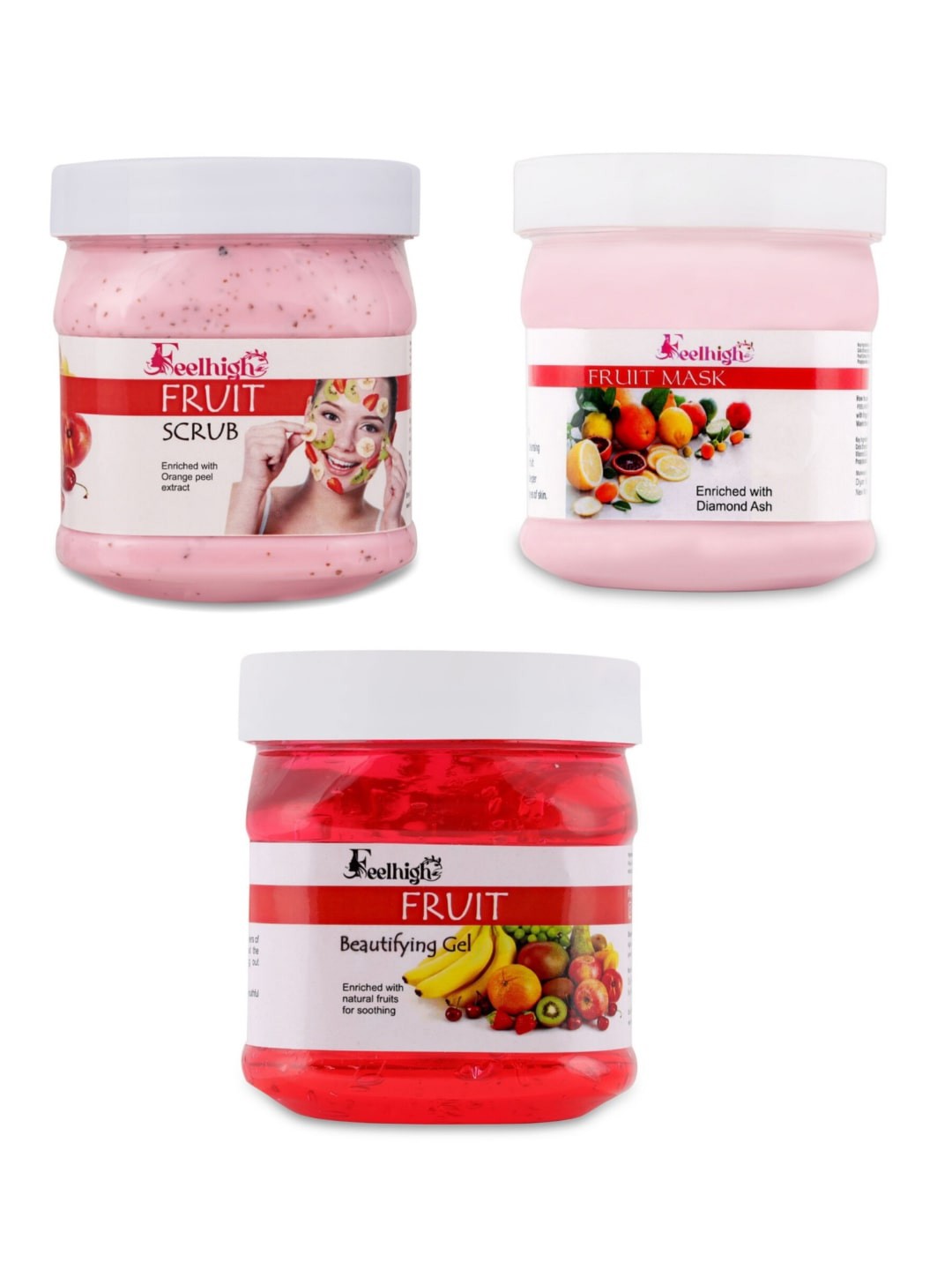 

FEELHIGH Set Of 3 Fruit Scrub Gel & Mask 500ml Each, Pink