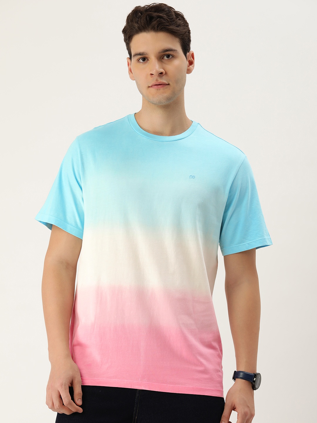 

Peter England Casuals Men Colourblocked T-shirt, Turquoise blue