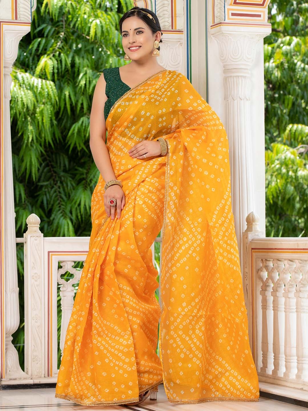

Indi INSIDE Bandhani Printed Kota Saree, Yellow
