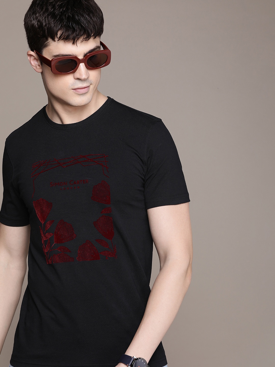 

SIMON CARTER LONDON Men Printed Slim Fit T-shirt, Black