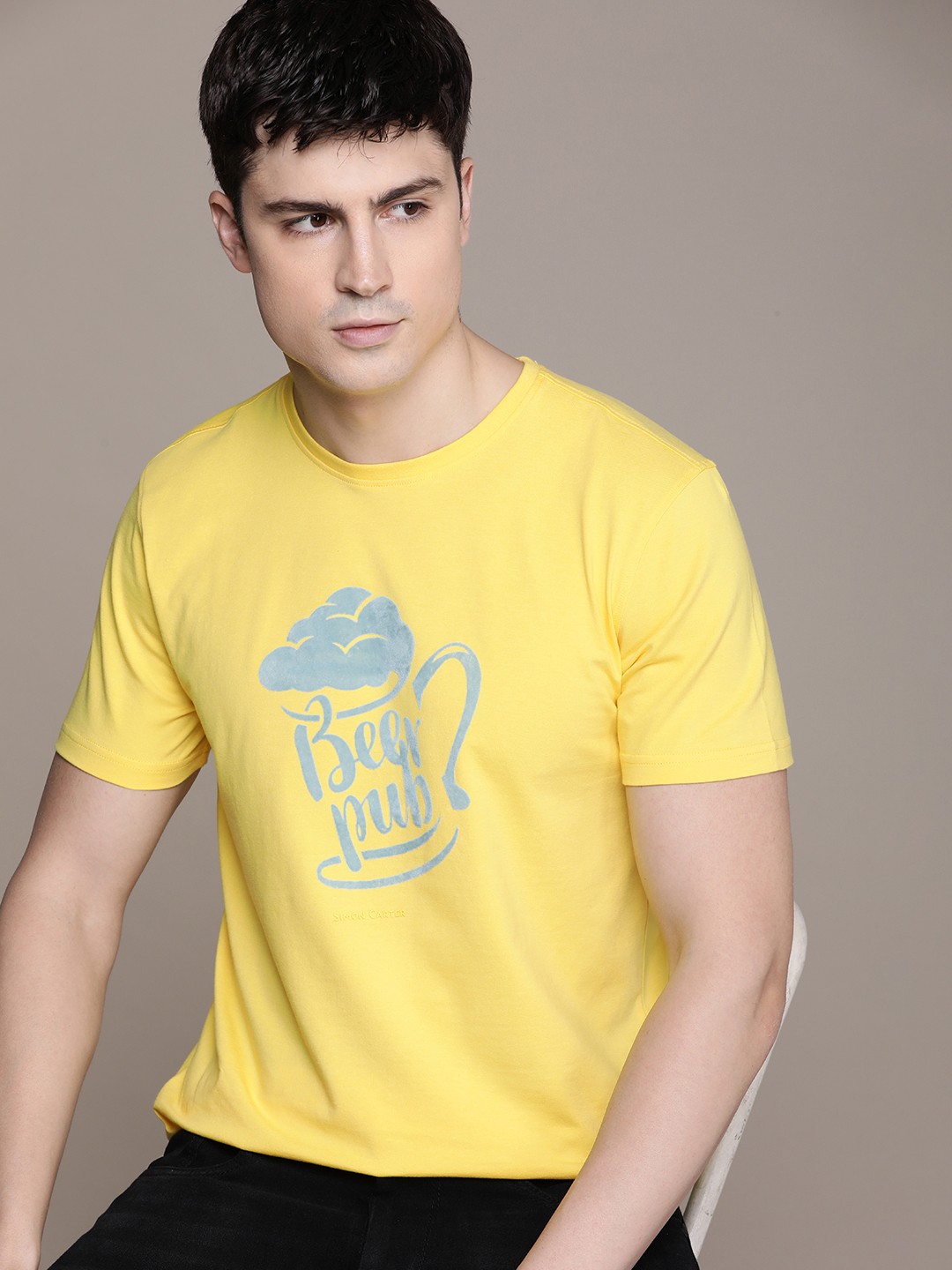

SIMON CARTER LONDON Men Printed Slim Fit T-shirt, Yellow