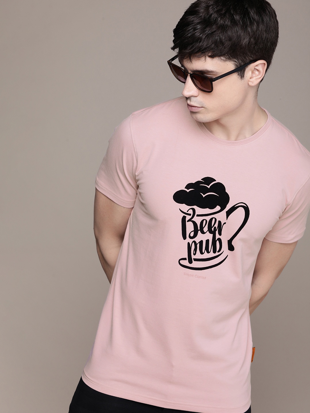 

SIMON CARTER LONDON Men Printed Slim Fit T-shirt, Pink