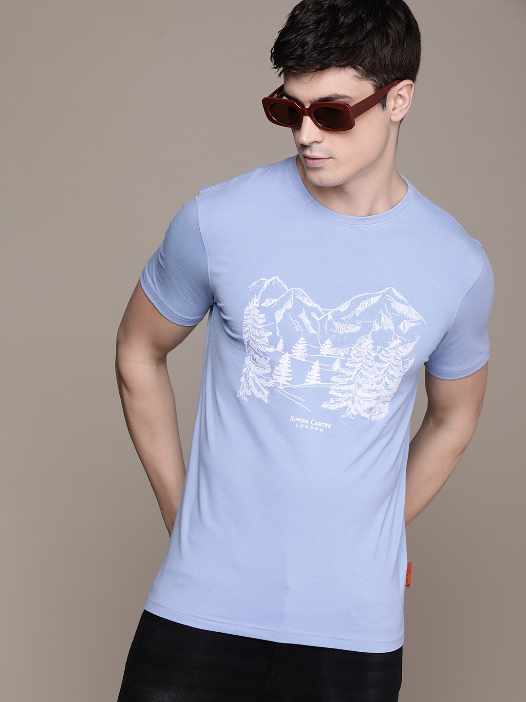 

SIMON CARTER LONDON Men Printed Slim Fit T-shirt, Turquoise blue