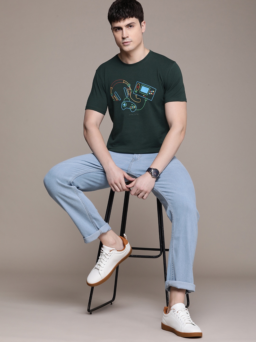 

SIMON CARTER LONDON Men Printed Slim Fit T-shirt, Teal