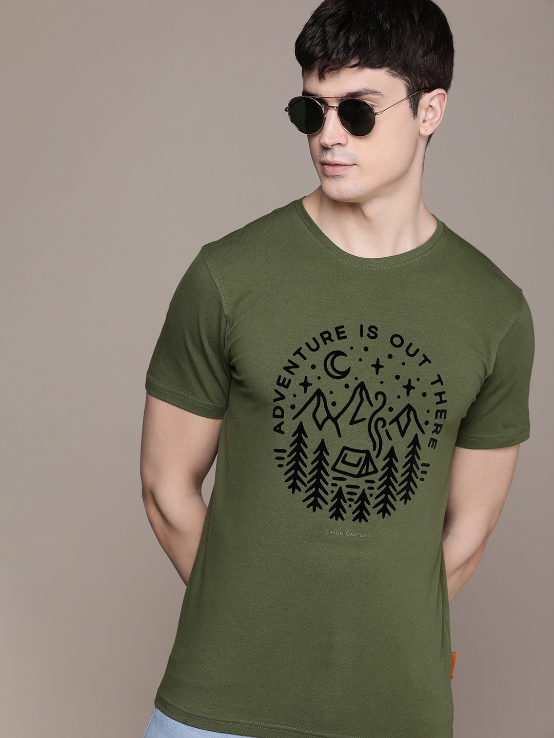 

SIMON CARTER LONDON Men Printed Slim Fit T-shirt, Olive