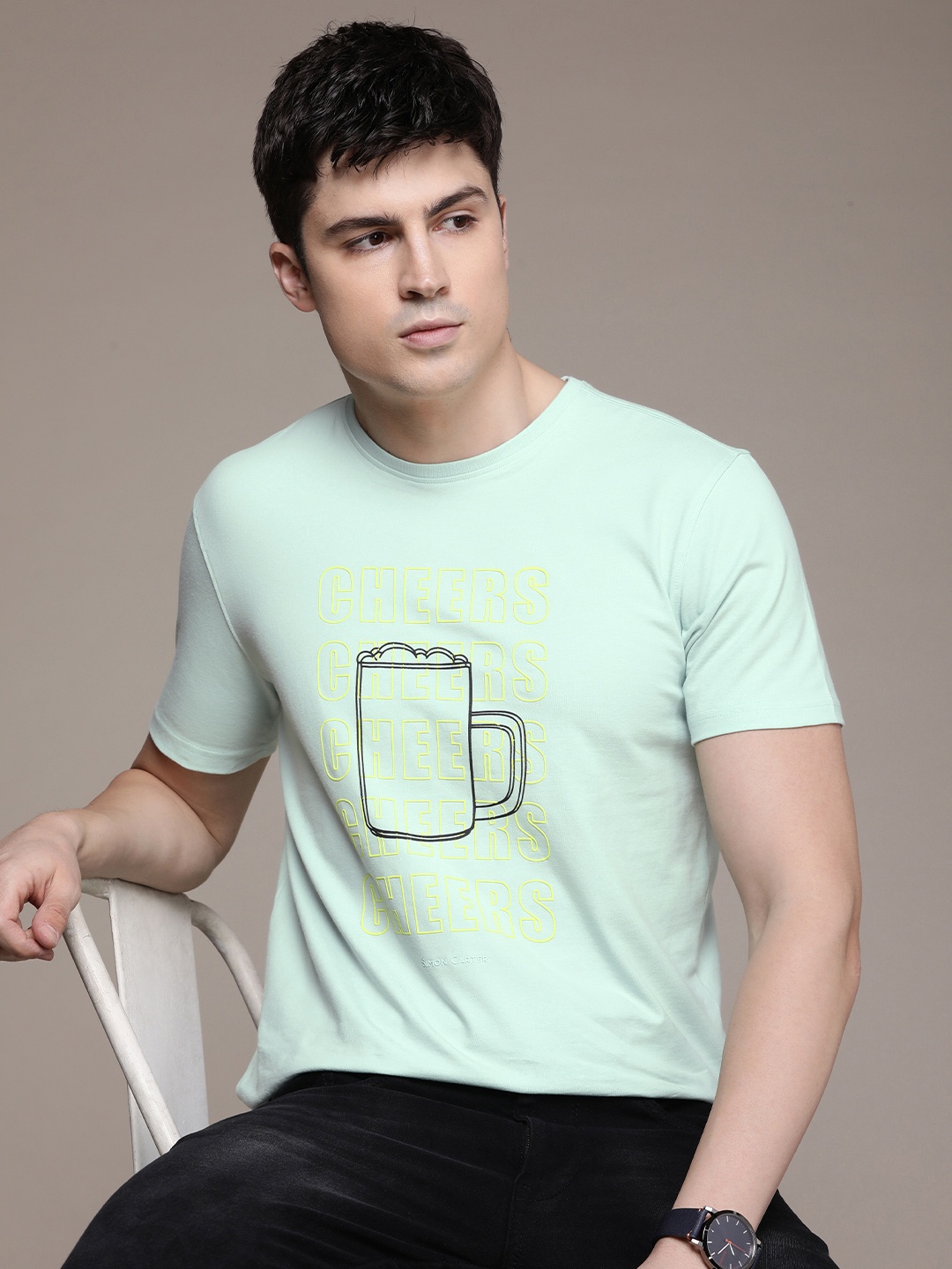 

SIMON CARTER LONDON Men Printed Slim Fit T-shirt, Sea green