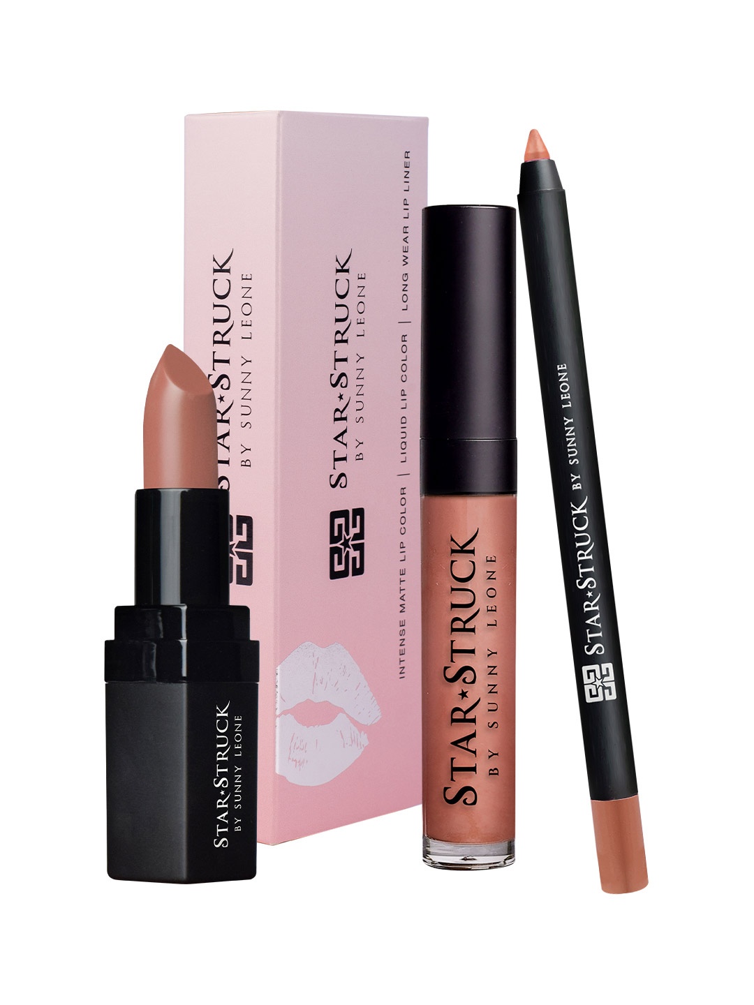 

STARSTRUCK BY SUNNY LEONE Set Of 3 Long Lasting Highly Pigmented Lip Kit- Toffee, Nude