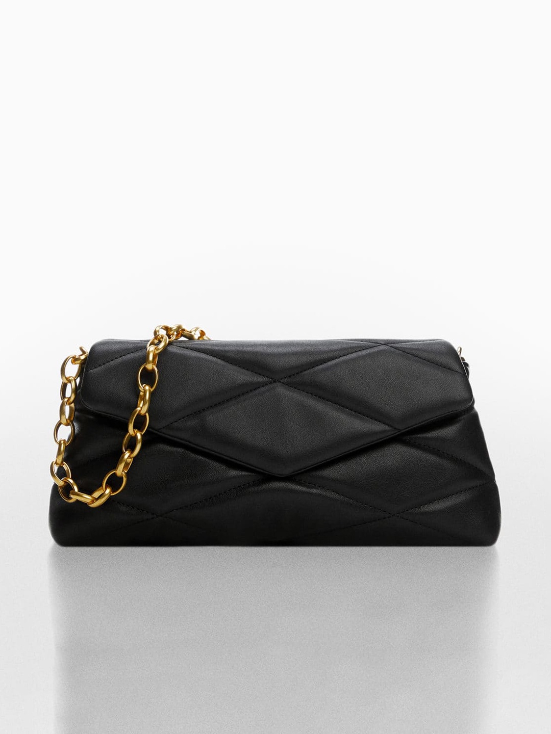 

MANGO Quilted Envelope Clutch, Black