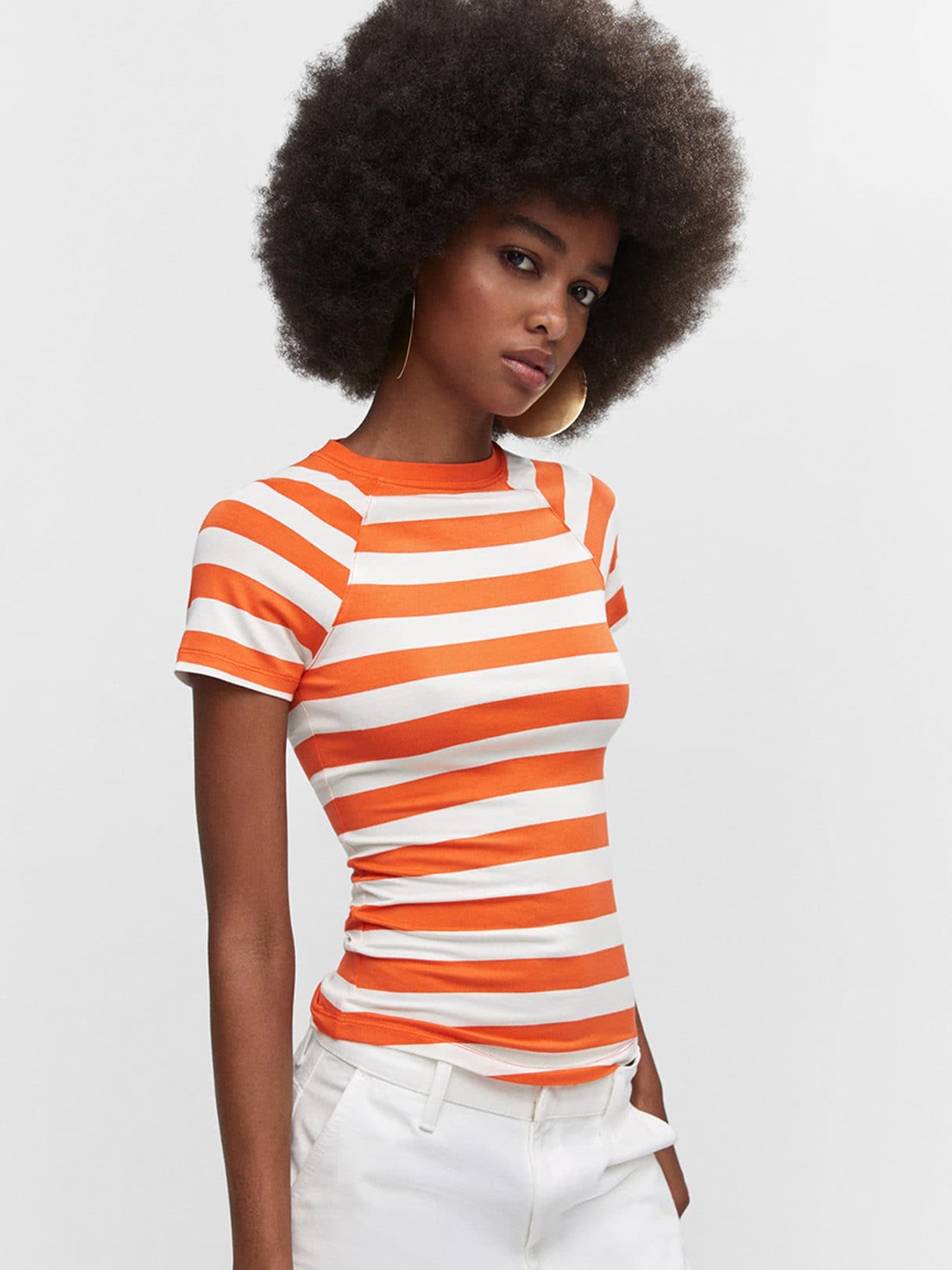 

MANGO Striped Raglan Sleeve T-shirt, Orange