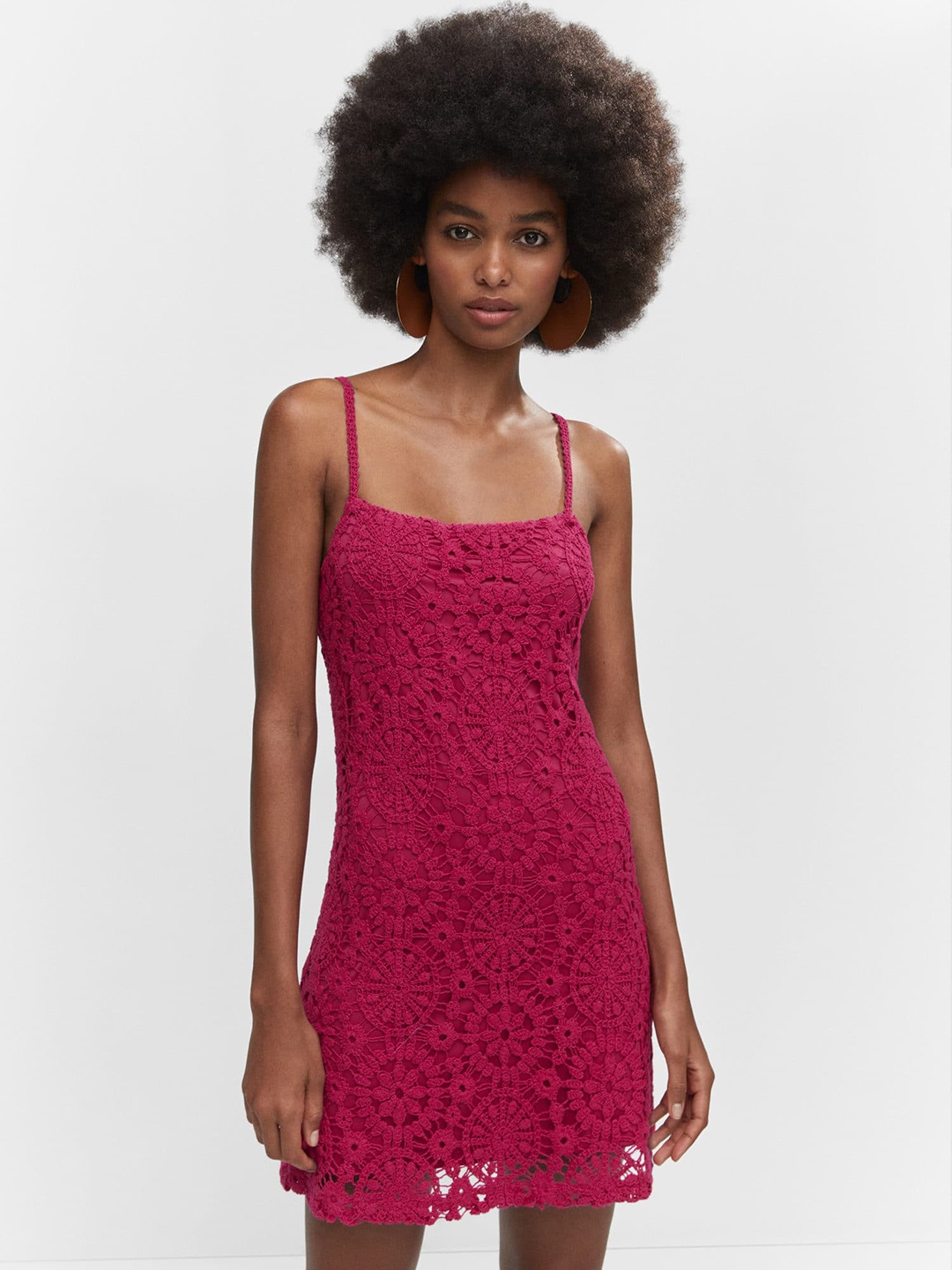 

MANGO Crochet Sheath Mini Dress, Pink