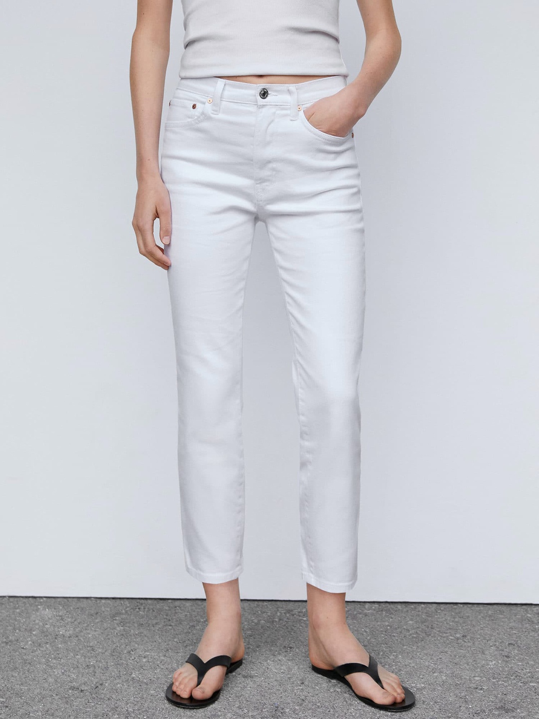 

MANGO Women High-Rise Slim Fit Stretchable Cropped Jeans, White