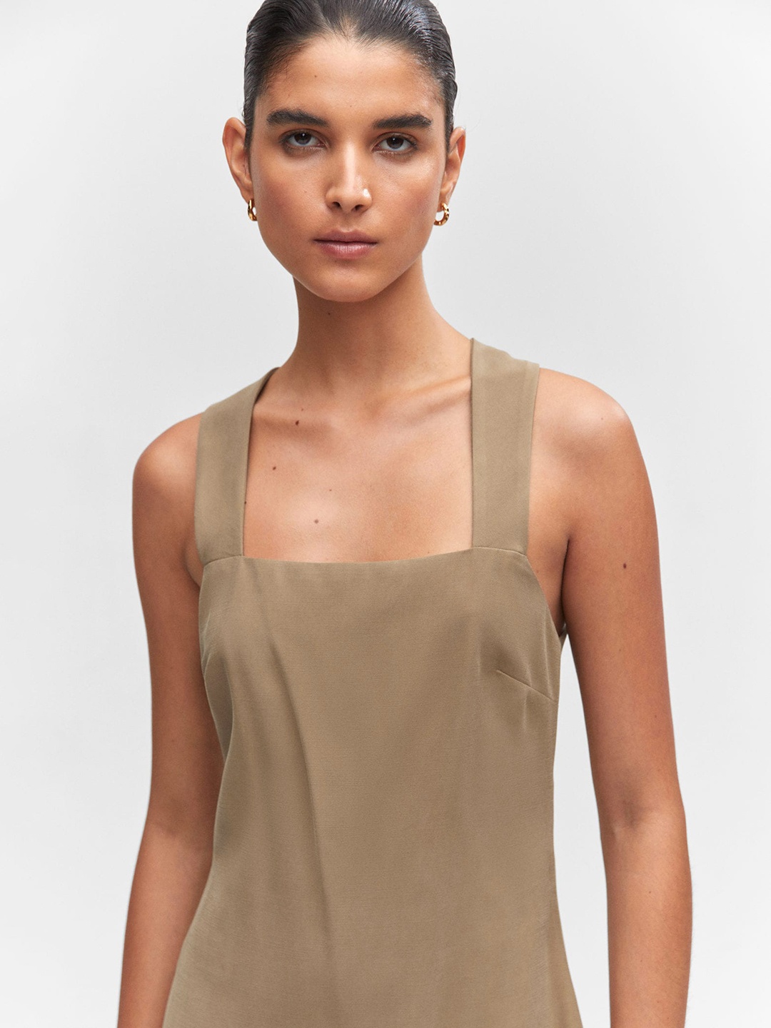 

MANGO Styled-Back Shift Mini Dress, Brown