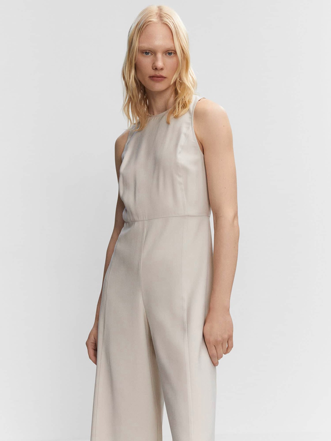 

MANGO Solid Culotte Jumpsuit, Taupe