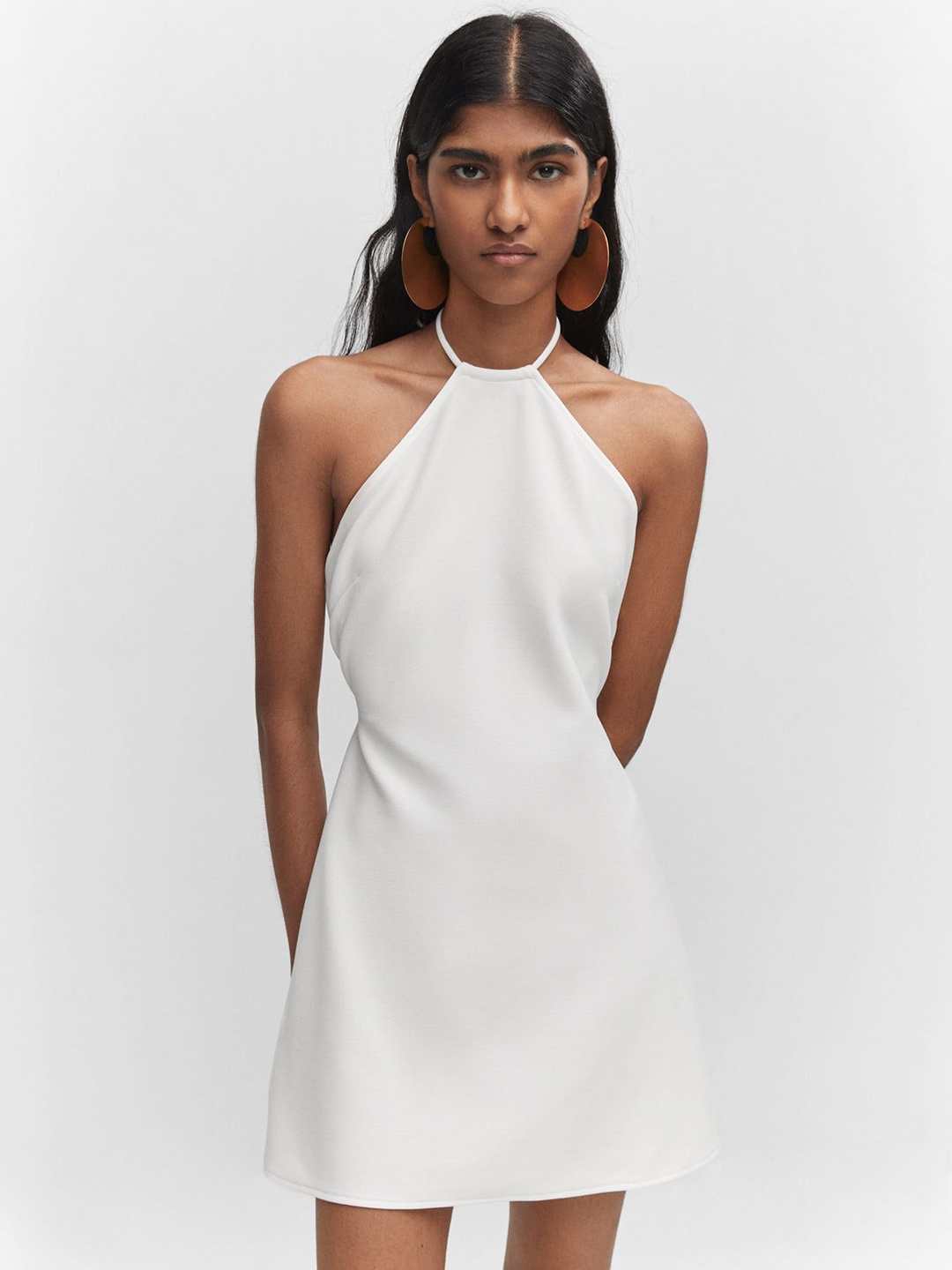 

MANGO Halter Neck Sheath Mini Dress, White