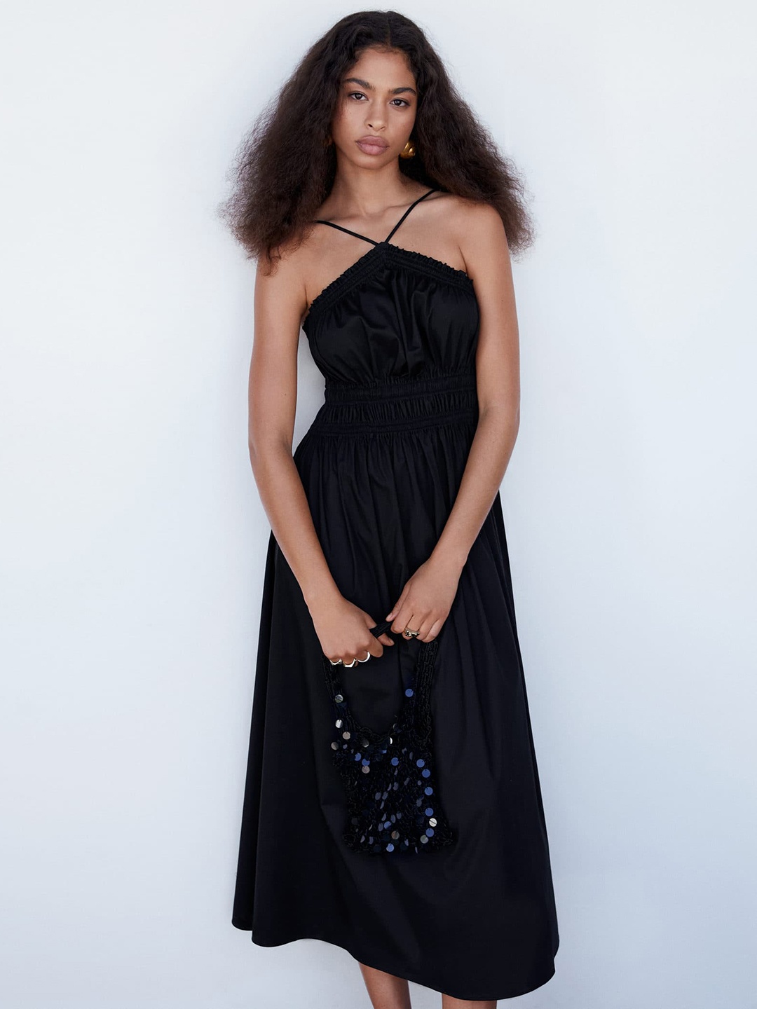 

MANGO Halter Neck Fit & Flare Midi Dress, Black