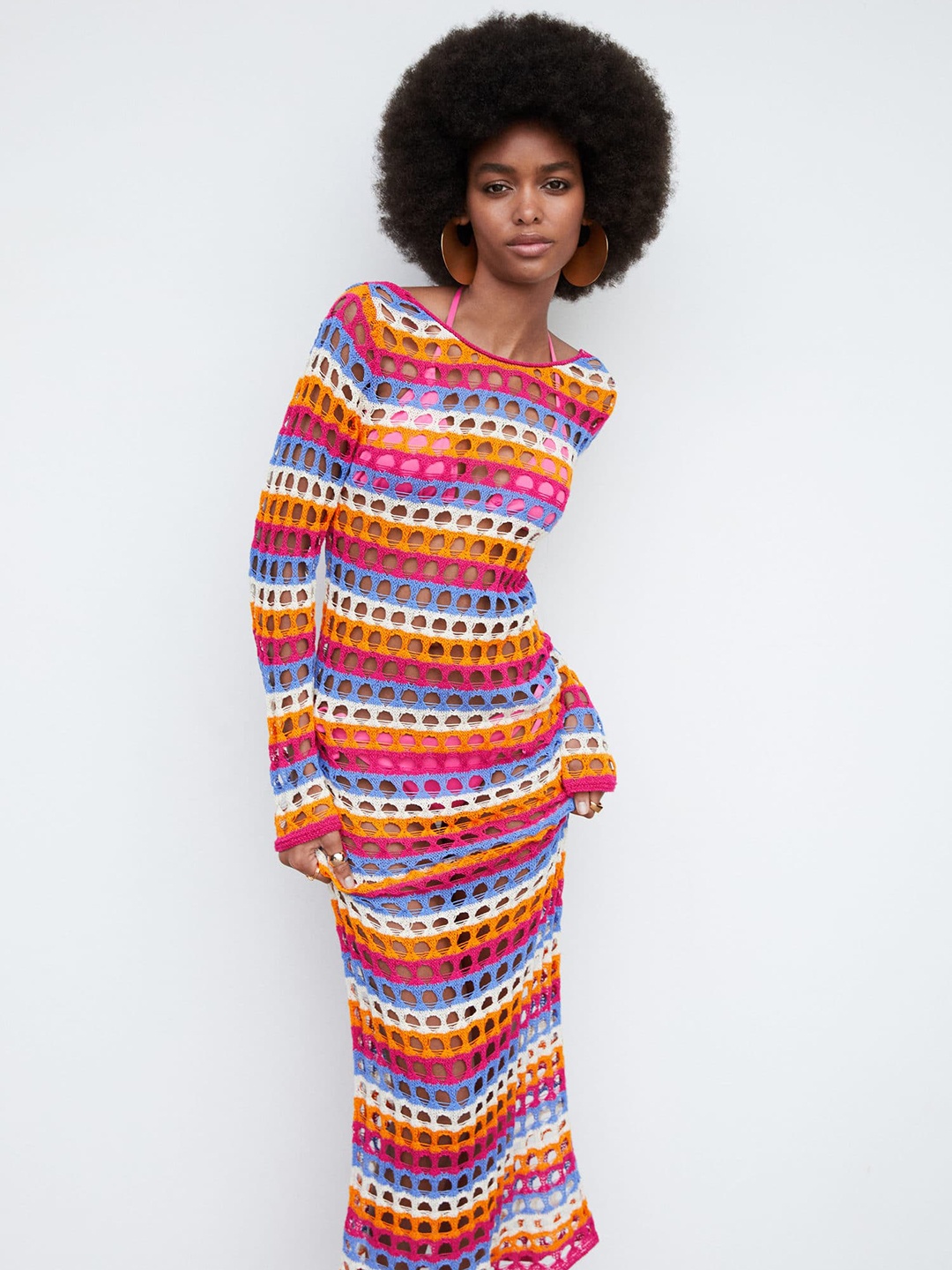 

MANGO Self Design Knitted Maxi Dress, Yellow