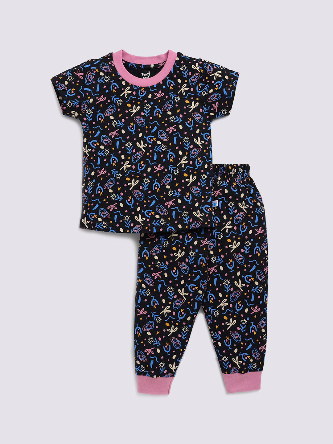 

Toonyport Kids Floral Printed Pure Cotton T-Shirt With Joggers, Black
