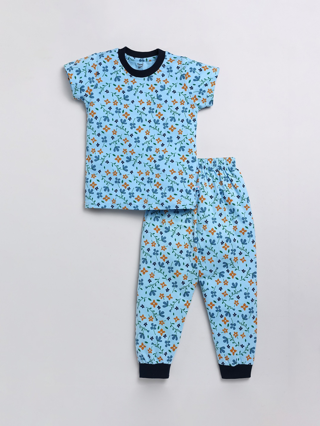 

Toonyport Kids Floral Printed Pure Cotton T-Shirt With Joggers, Blue