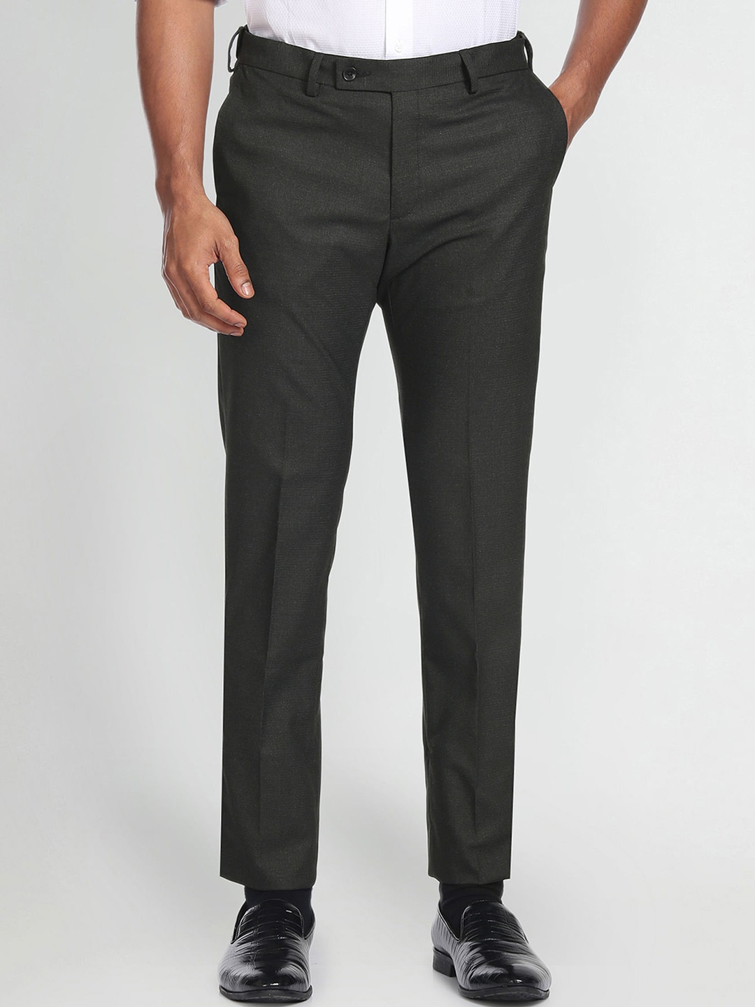 

Arrow Men Heathered Hudson Regular Fit Trousers, Grey