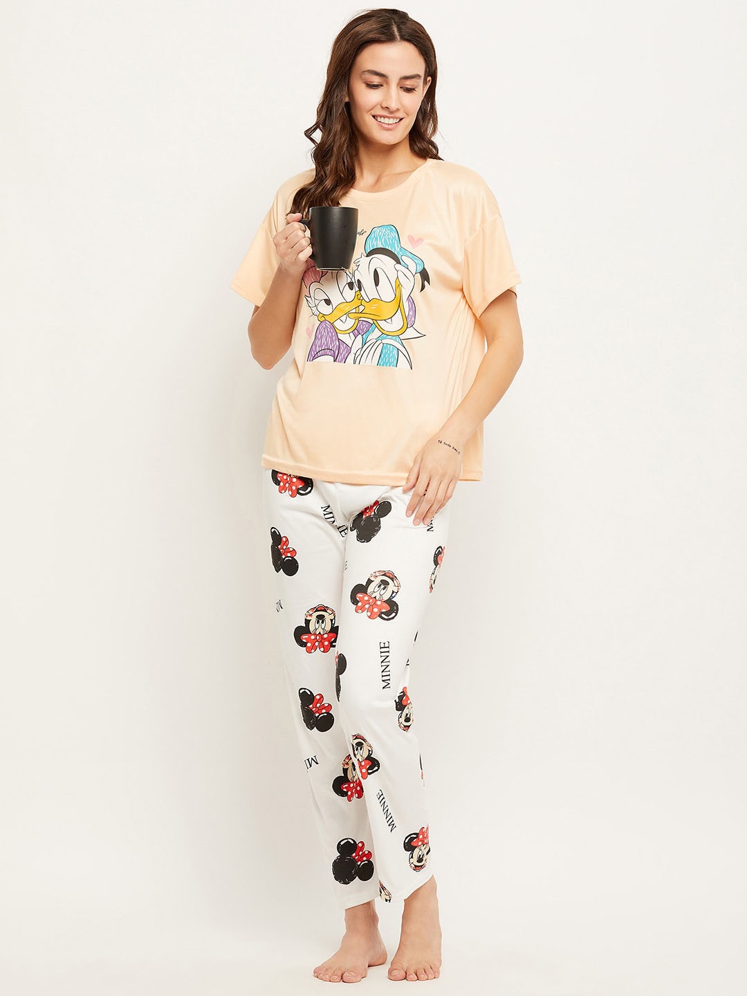 

Camey Donald & Daisy Duck Printed T-shirt With Pyjamas, Peach