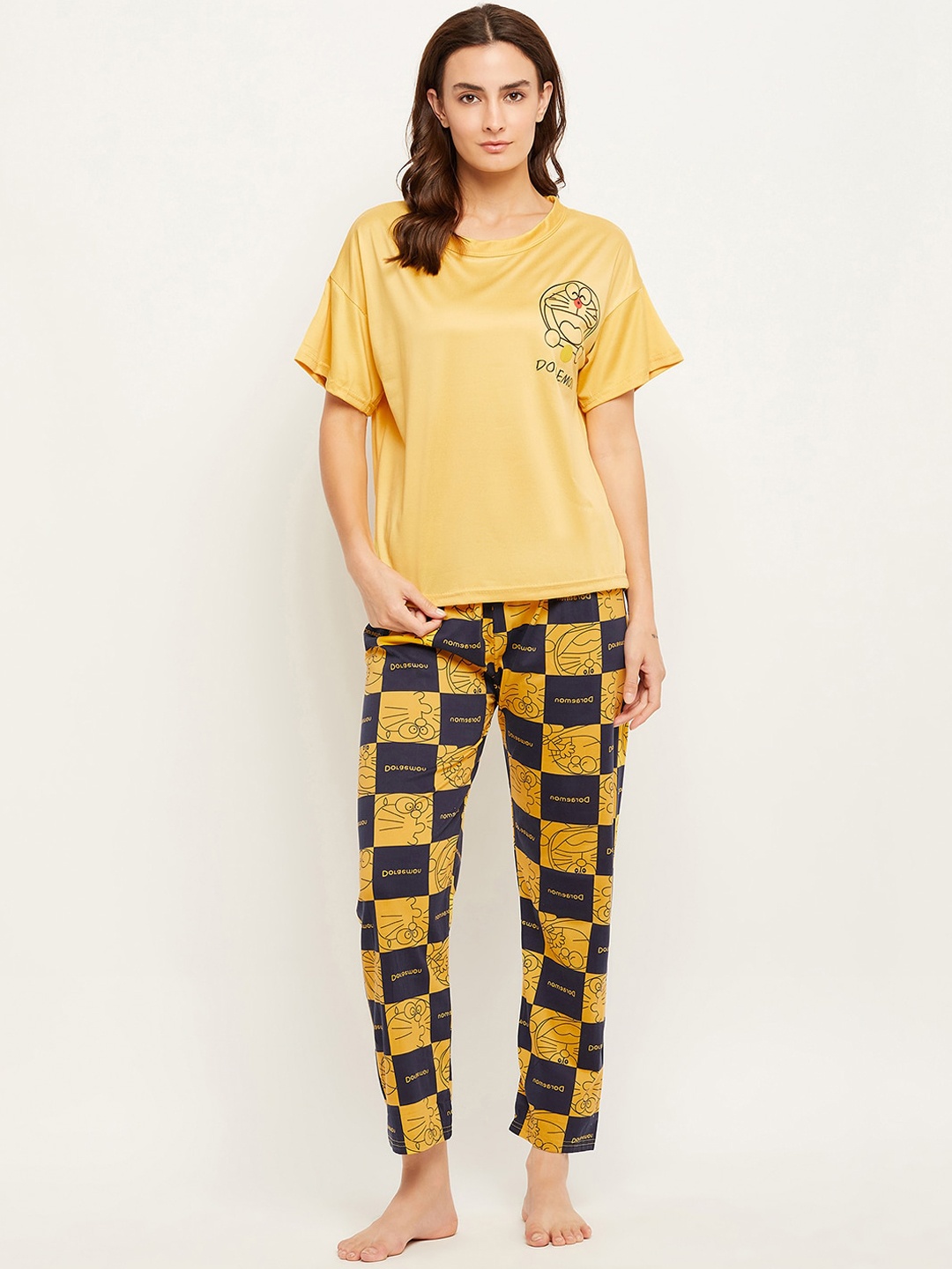 

Camey Doraemon Printed T-shirt With Pyjamas, Mustard