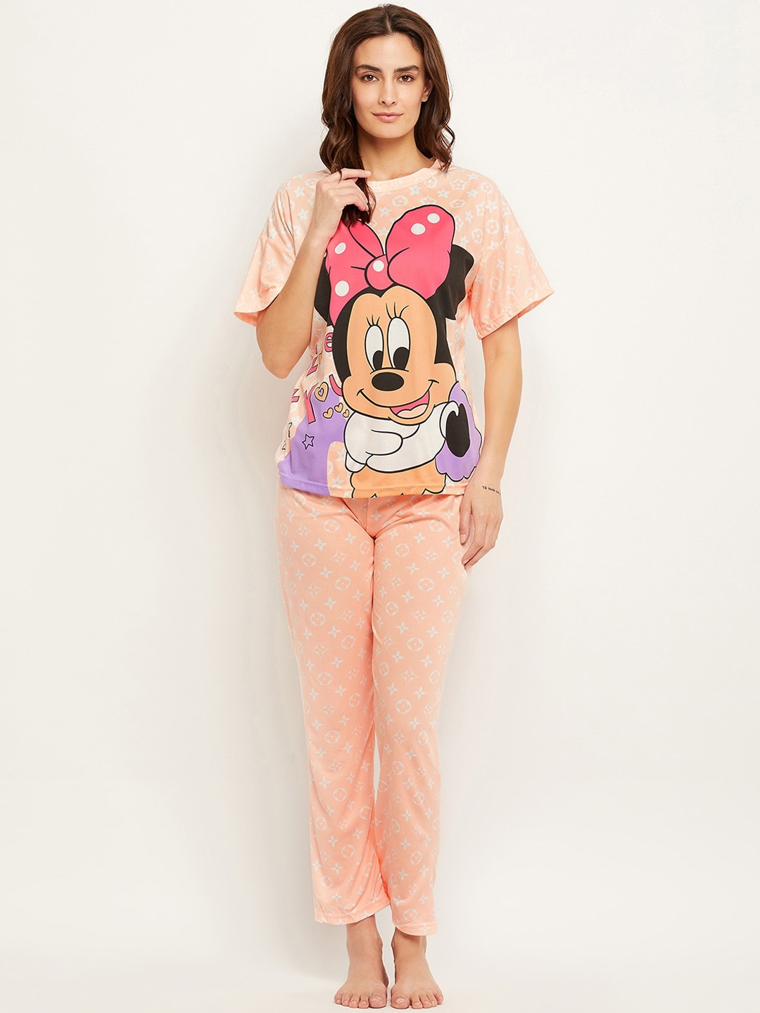 

Camey Minnie Mouse Printed T-shirt With Pyjamas, Peach