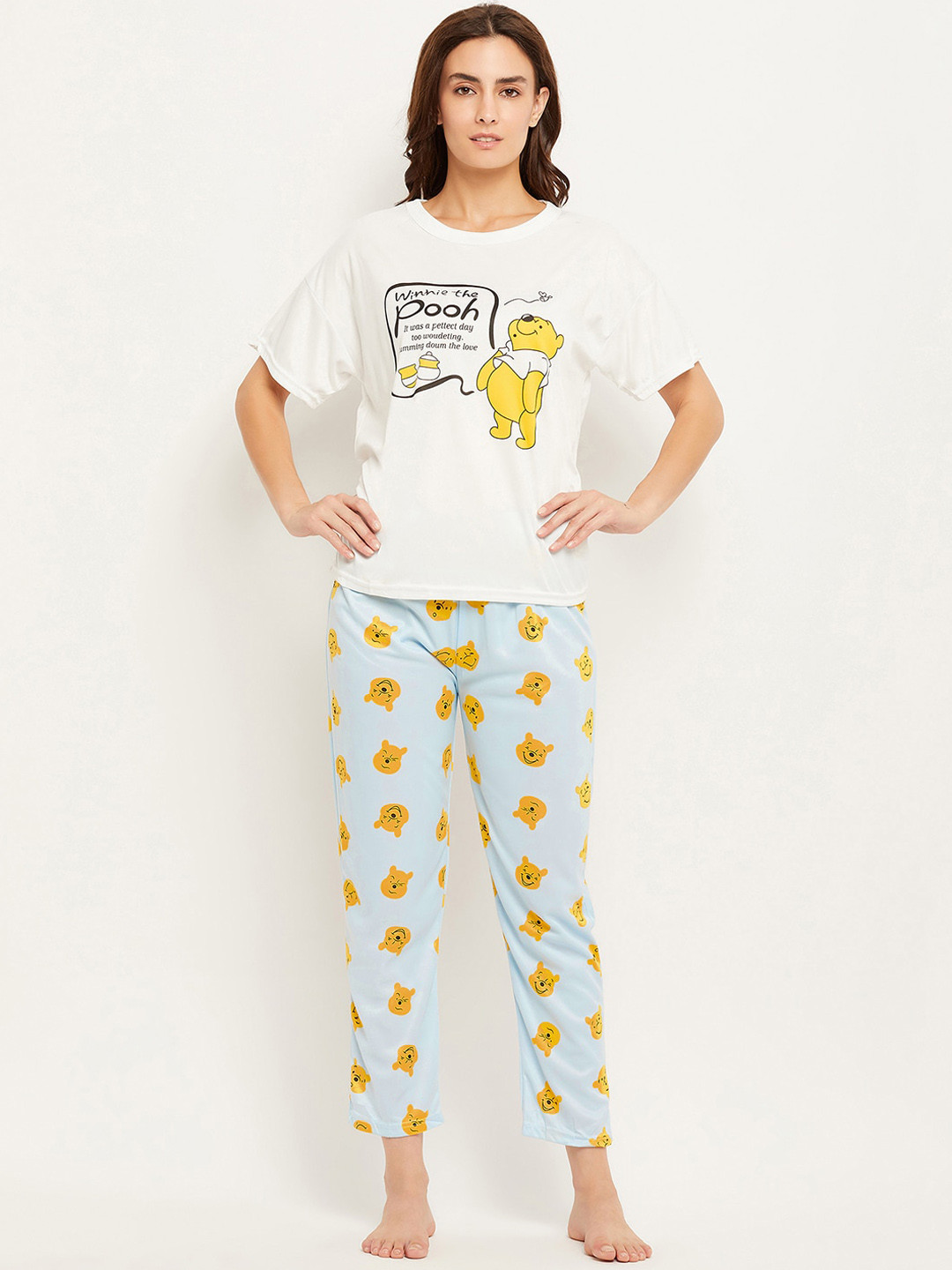 

Camey Winnie The Pooh Printed Night suit, White