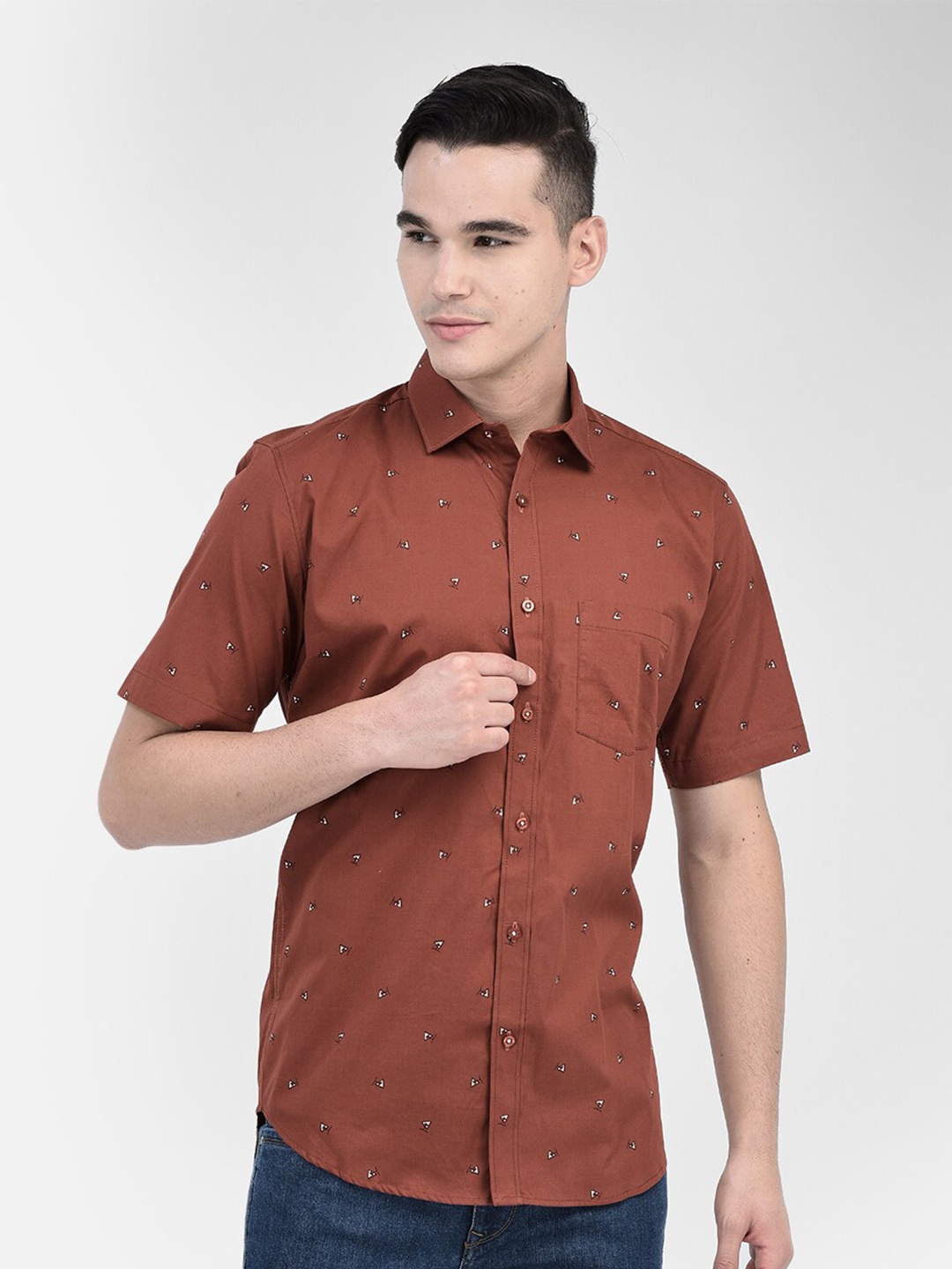 

Zeal Standard Micro Ditsy Printed Casual Pure Cotton Shirt, Rust