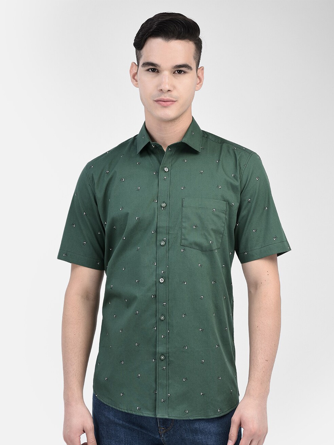 

Zeal Standard Micro Ditsy Printed Casual Pure Cotton Shirt, Green