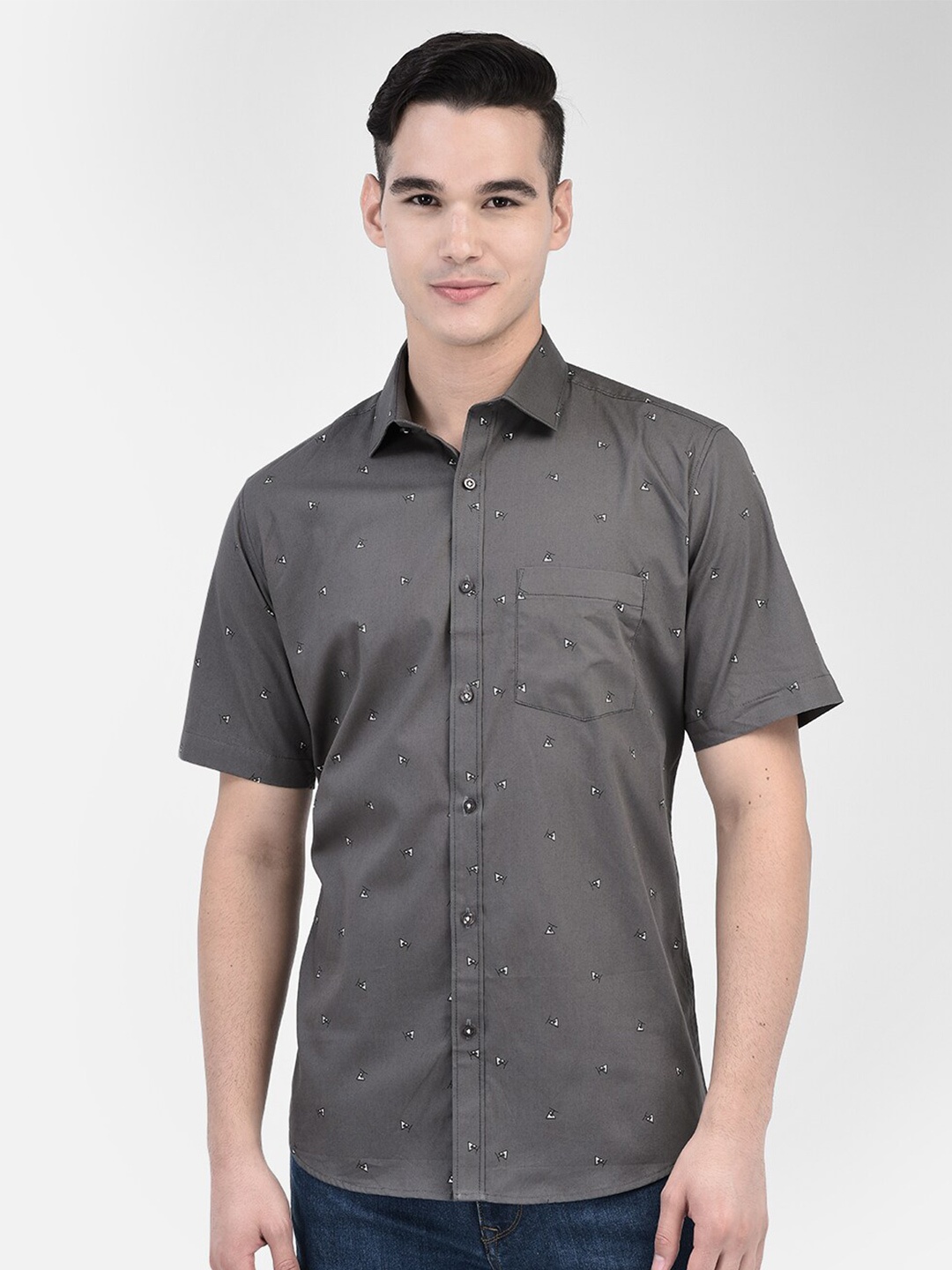 

Zeal Standard Micro Ditsy Printed Casual Pure Cotton Shirt, Grey