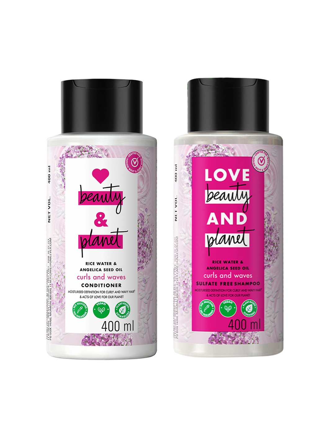 

Love Beauty & Planet Curls & Waves Shampoo & Conditioner with Rice Water - 400ml each, White