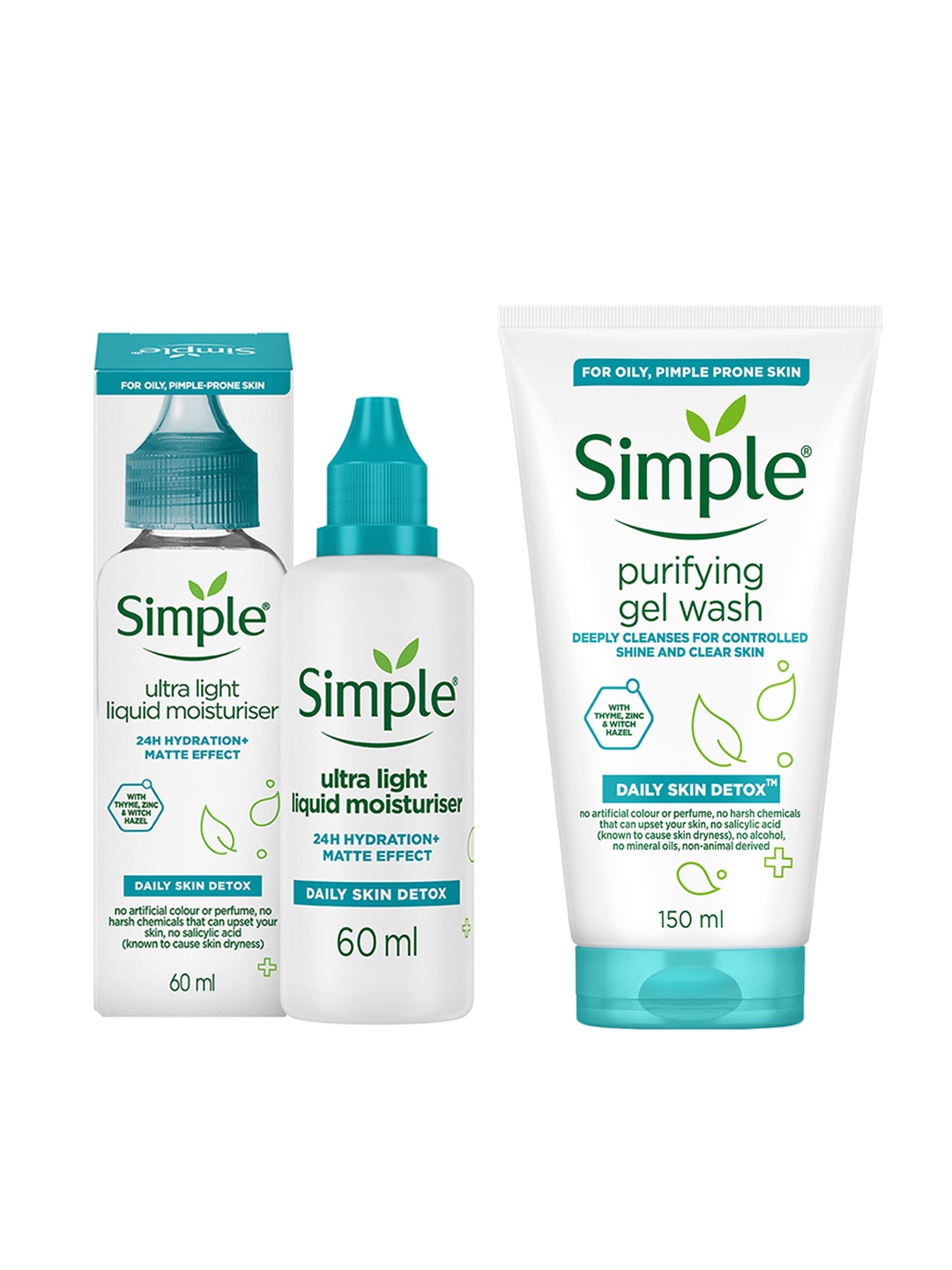 

Simple Daily Skin Detox Purifying Gel Wash 150ml & Ultra-Light Liquid Moisturiser 60ml, White