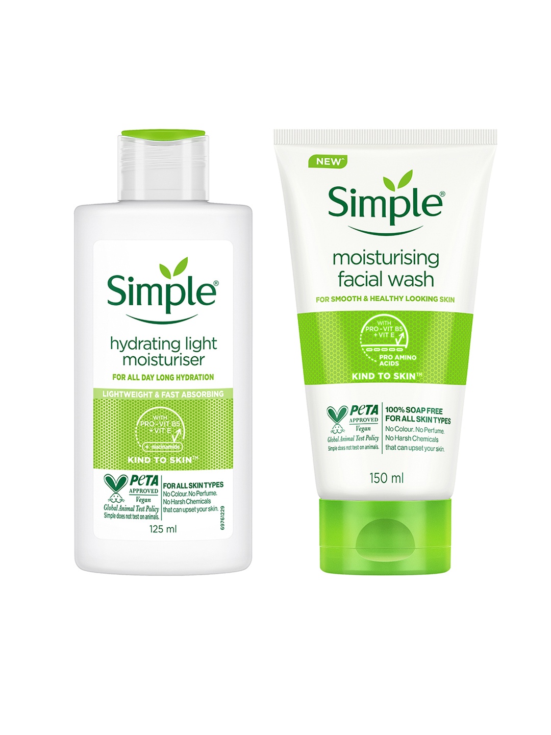 

Simple Kind To Skin Hydrating Light Moisturiser 125ml & Moisturising Facial Wash 150ml, Green