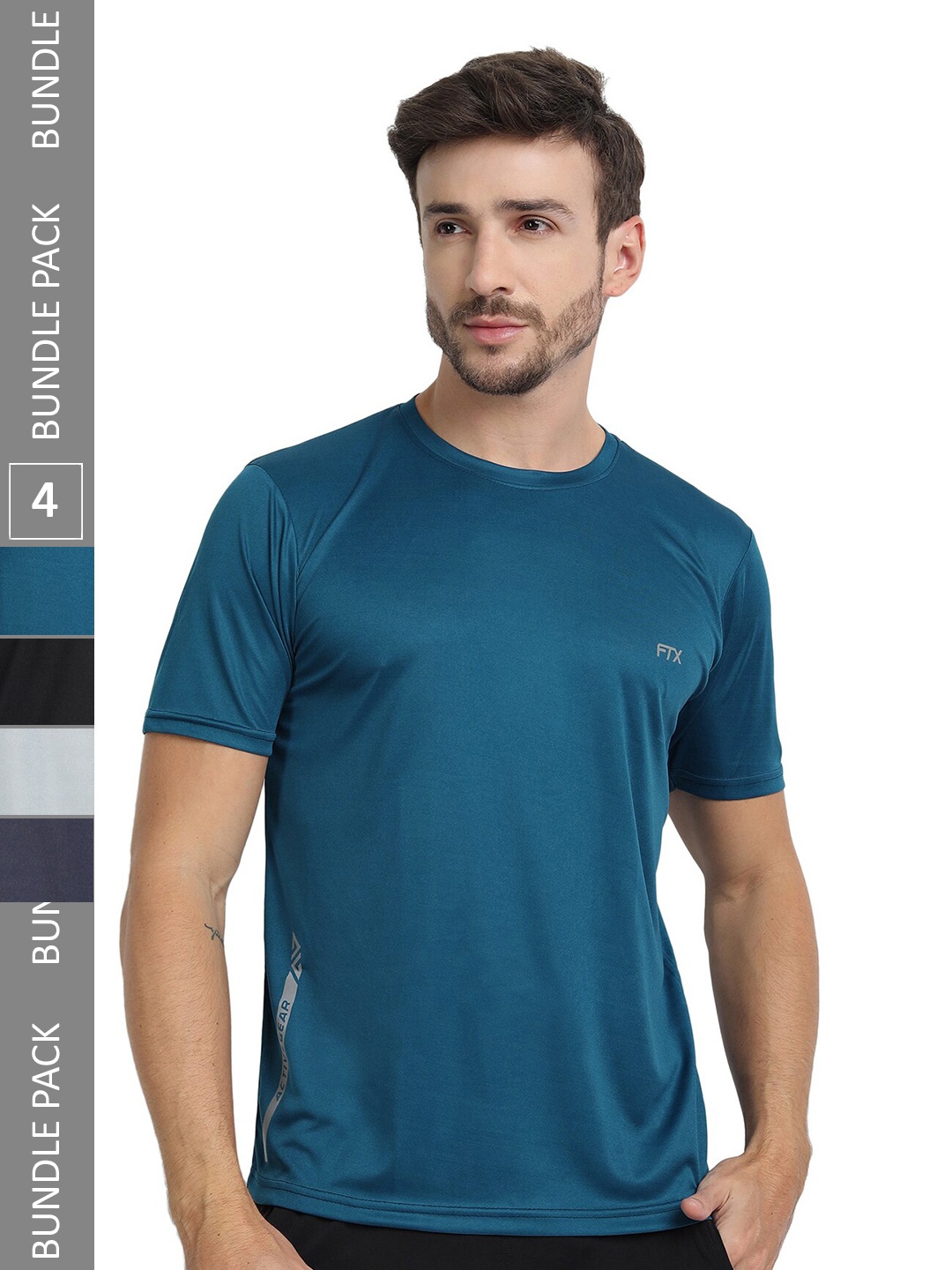 

FTX Pack Of 4 Regular Fit Round Neck Dry Fit Sports T-shirt, Teal