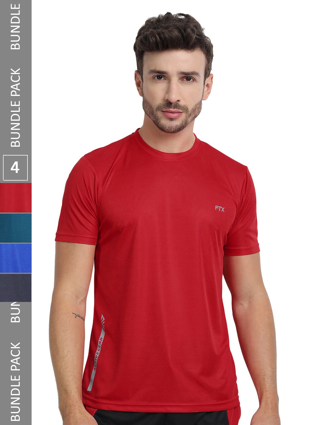 

FTX Pack Of 4 Regular Fit Round Neck Dry Fit Sports T-shirt, Red