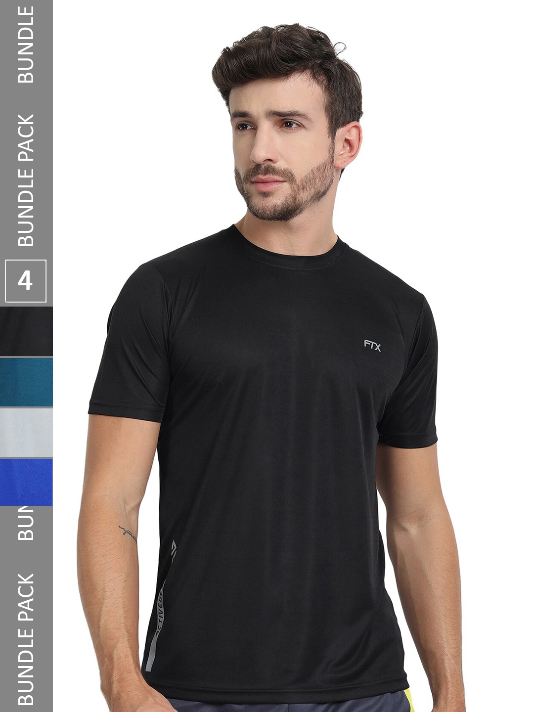 

FTX Pack Of 4 Regular Fit Round Neck Dry Fit Sports T-shirt, Black