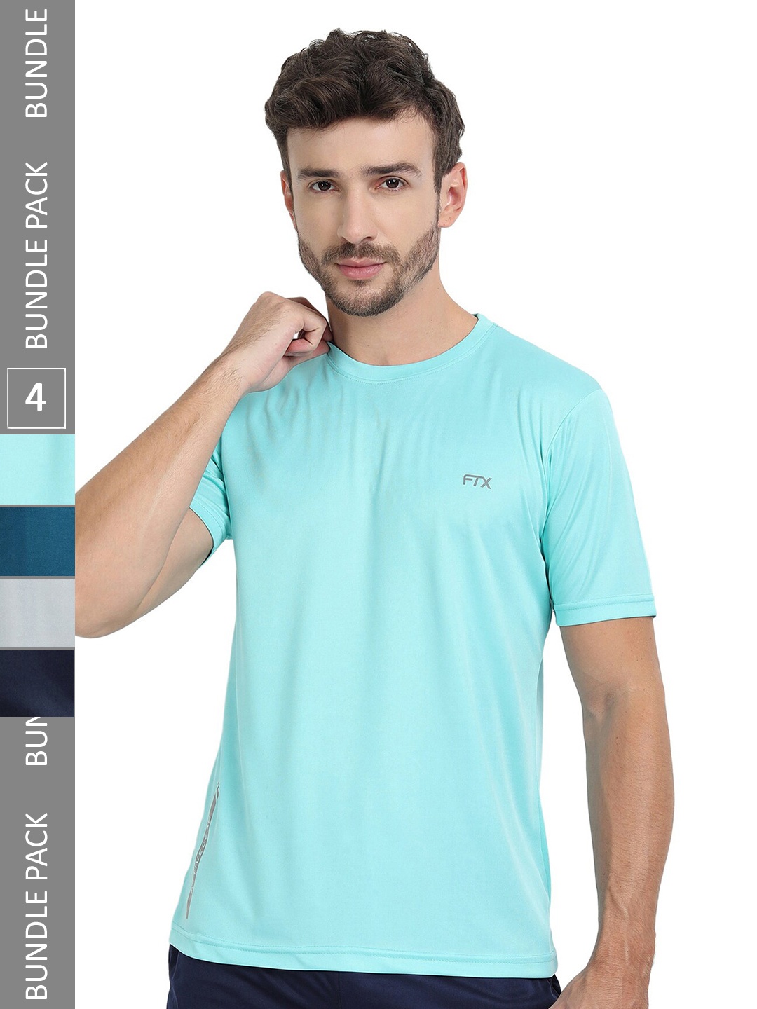 

FTX Pack Of 4 Regular Fit Round Neck Dry Fit Sports T-shirt, Turquoise blue