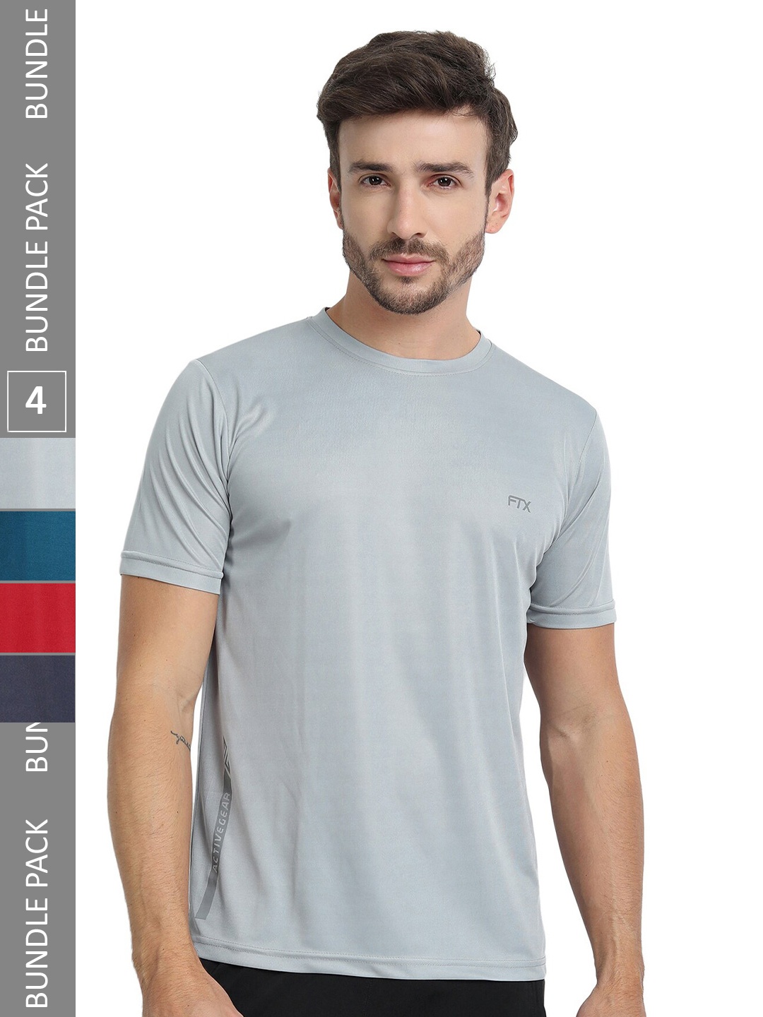 

FTX Pack Of 4 Regular Fit Round Neck Dry Fit Sports T-shirt, Grey