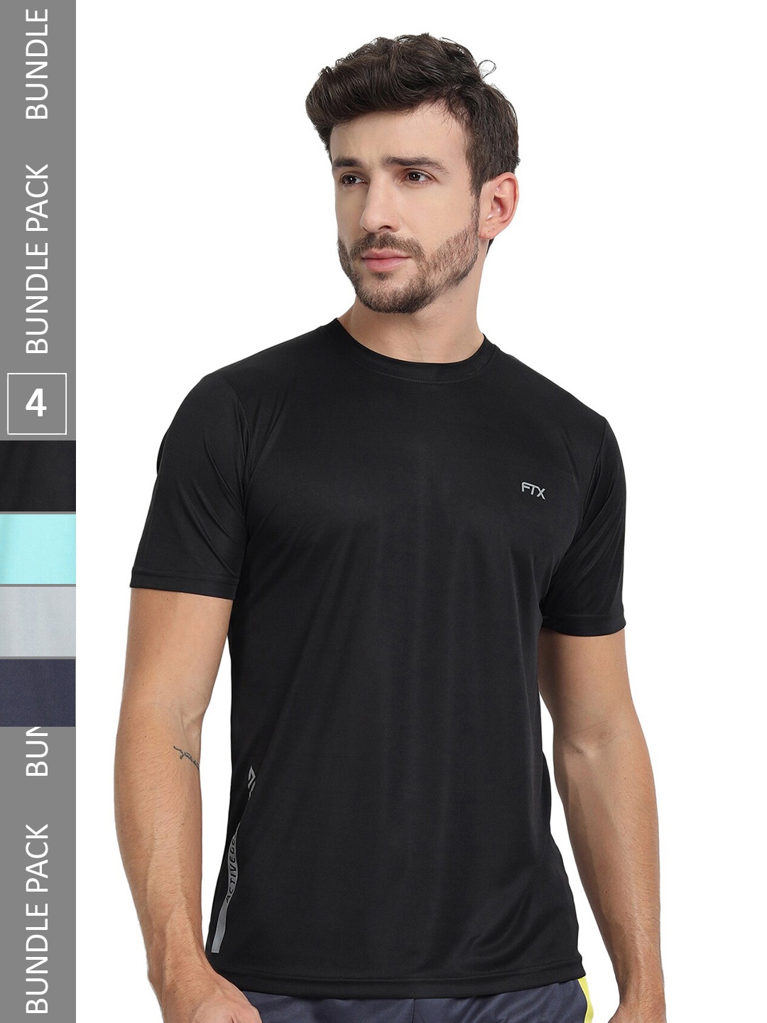 

FTX Pack Of 4 Regular Fit Round Neck Dry Fit Sports T-shirt, Black