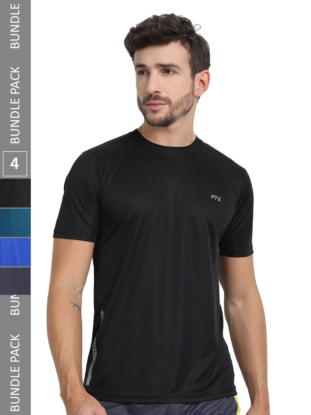 

FTX Pack Of 4 Regular Fit Round Neck Dry Fit Sports T-shirt, Black