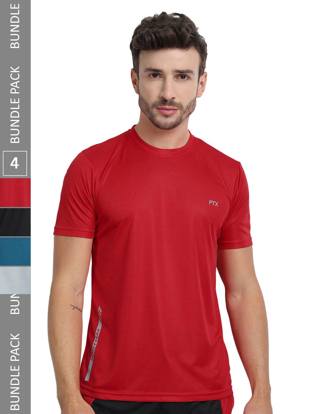 

FTX Pack Of 4 Regular Fit Round Neck Dry Fit Sports T-shirt, Red