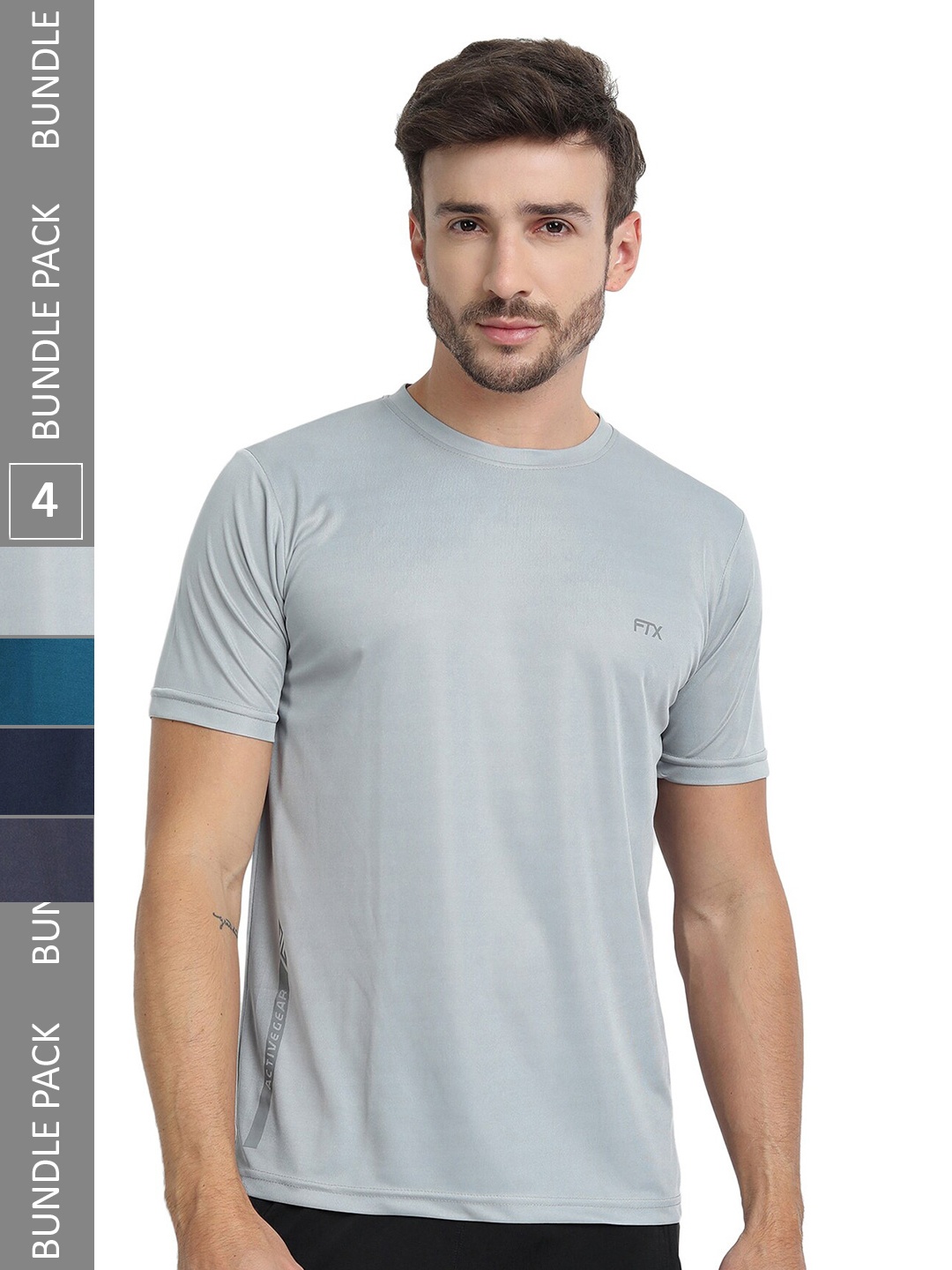 

FTX Pack Of 4 Regular Fit Round Neck Dry Fit Sports T-shirt, Grey