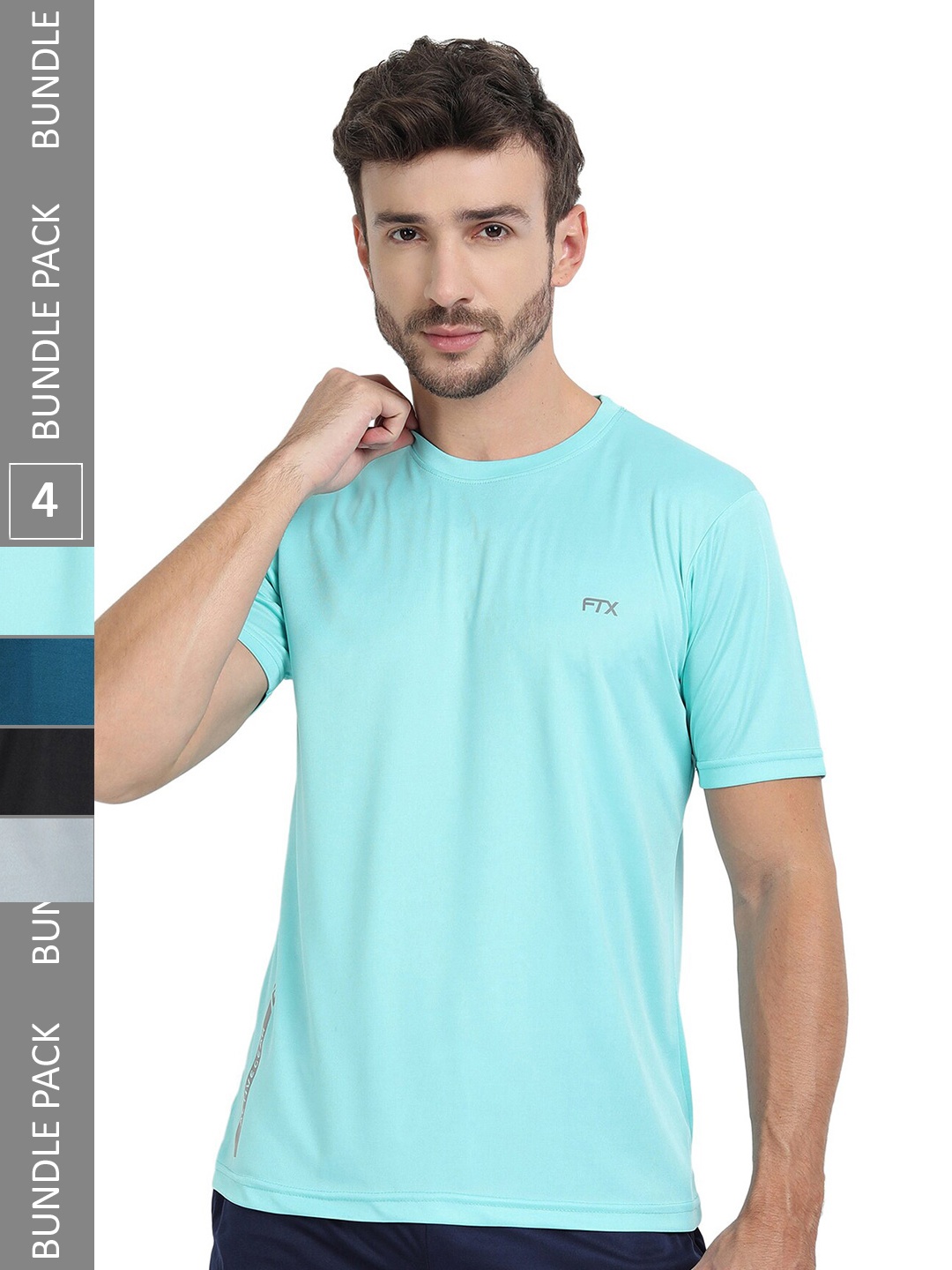 

FTX Pack Of 4 Regular Fit Round Neck Dry Fit Sports T-shirt, Turquoise blue