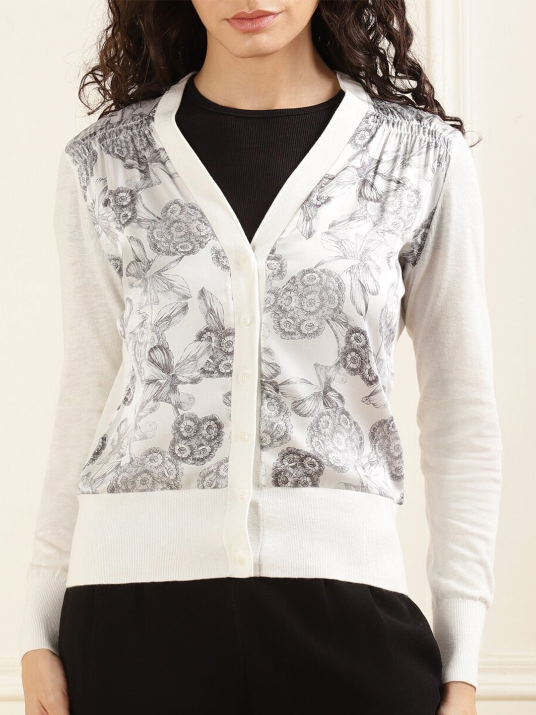 

Ted Baker Front Open Floral Printed Cotton Cardigan, White