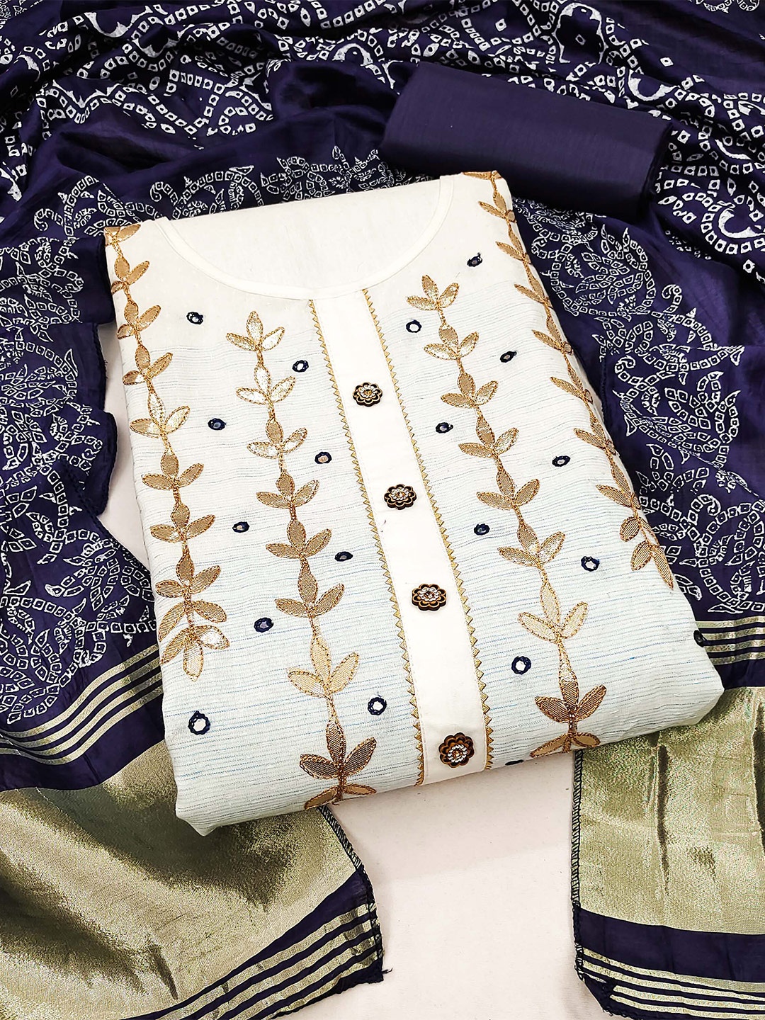 

KALINI Floral Embroidered Unstitched Dress Material, Blue