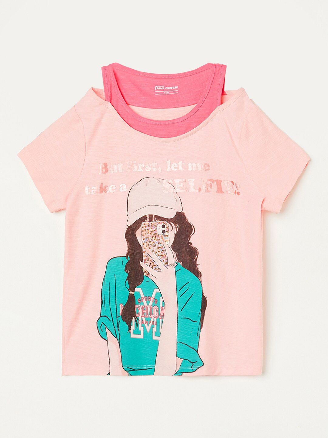 

Fame Forever by Lifestyle Girls Graphic Printed Pure Cotton T-shirt, Pink