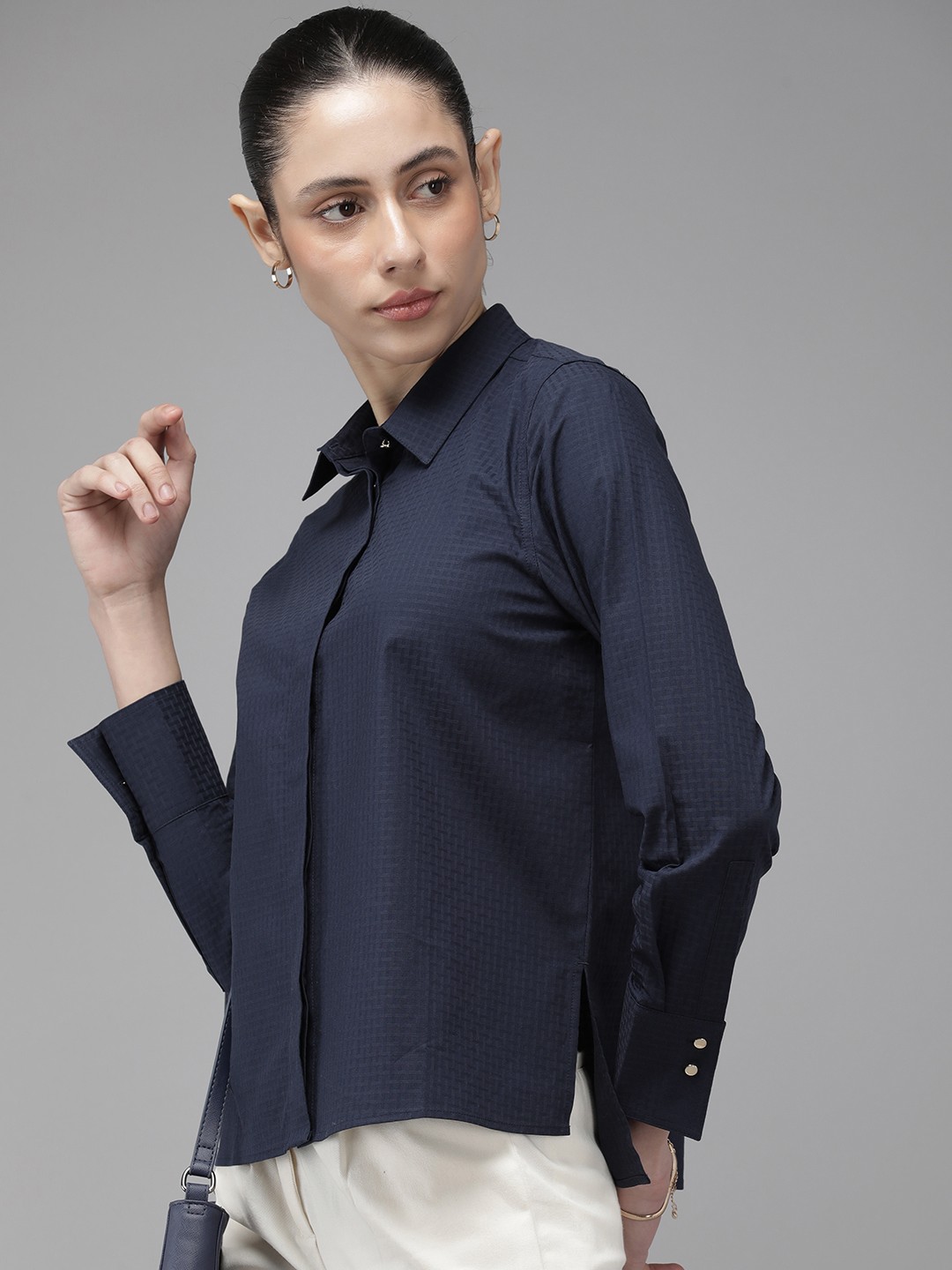 

Van Heusen Woman Women Self Design Opaque Casual Shirt, Navy blue