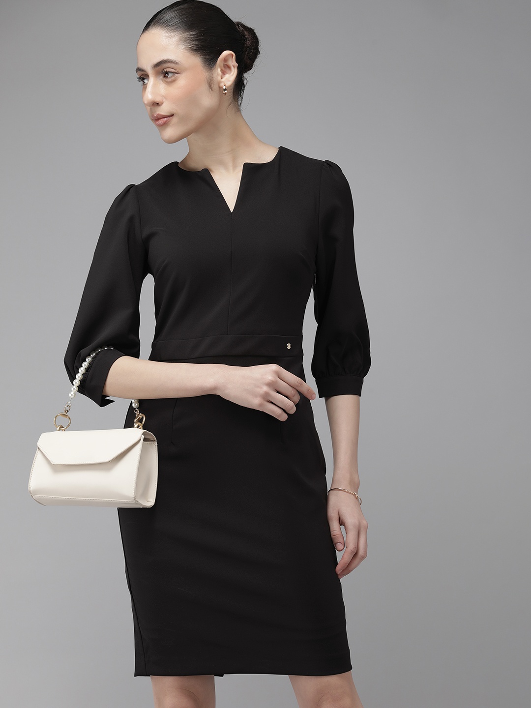 

Van Heusen Woman Puff Sleeve Sheath Dress, Black